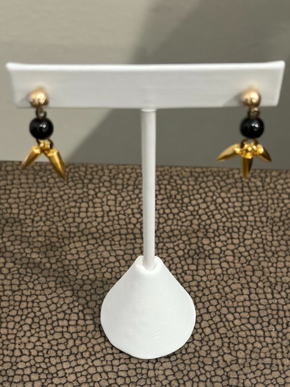 Black Spinel and Gold Spike Plated Ball Earrings